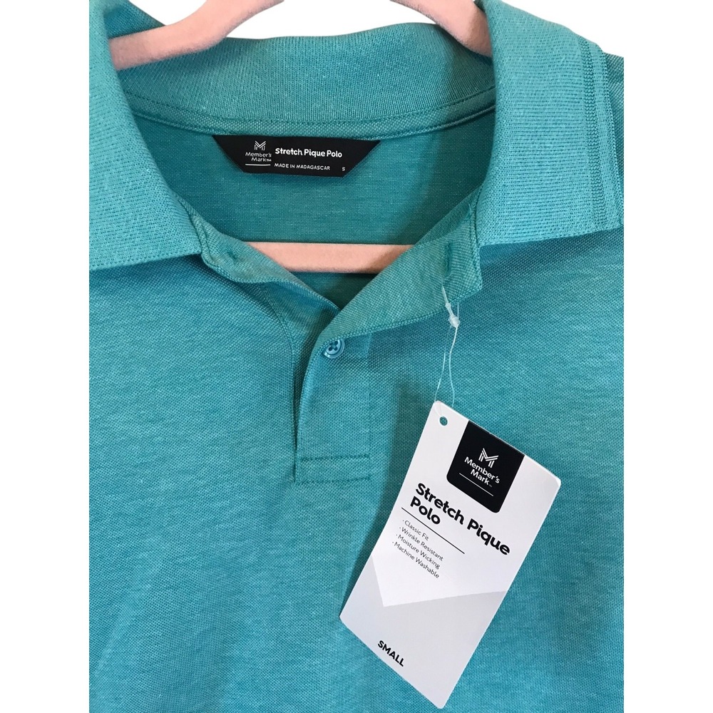 Men's Teal Classic Fit Stretch Cotton Pique Polo Size Small Member's Mark - Picture 2 of 4